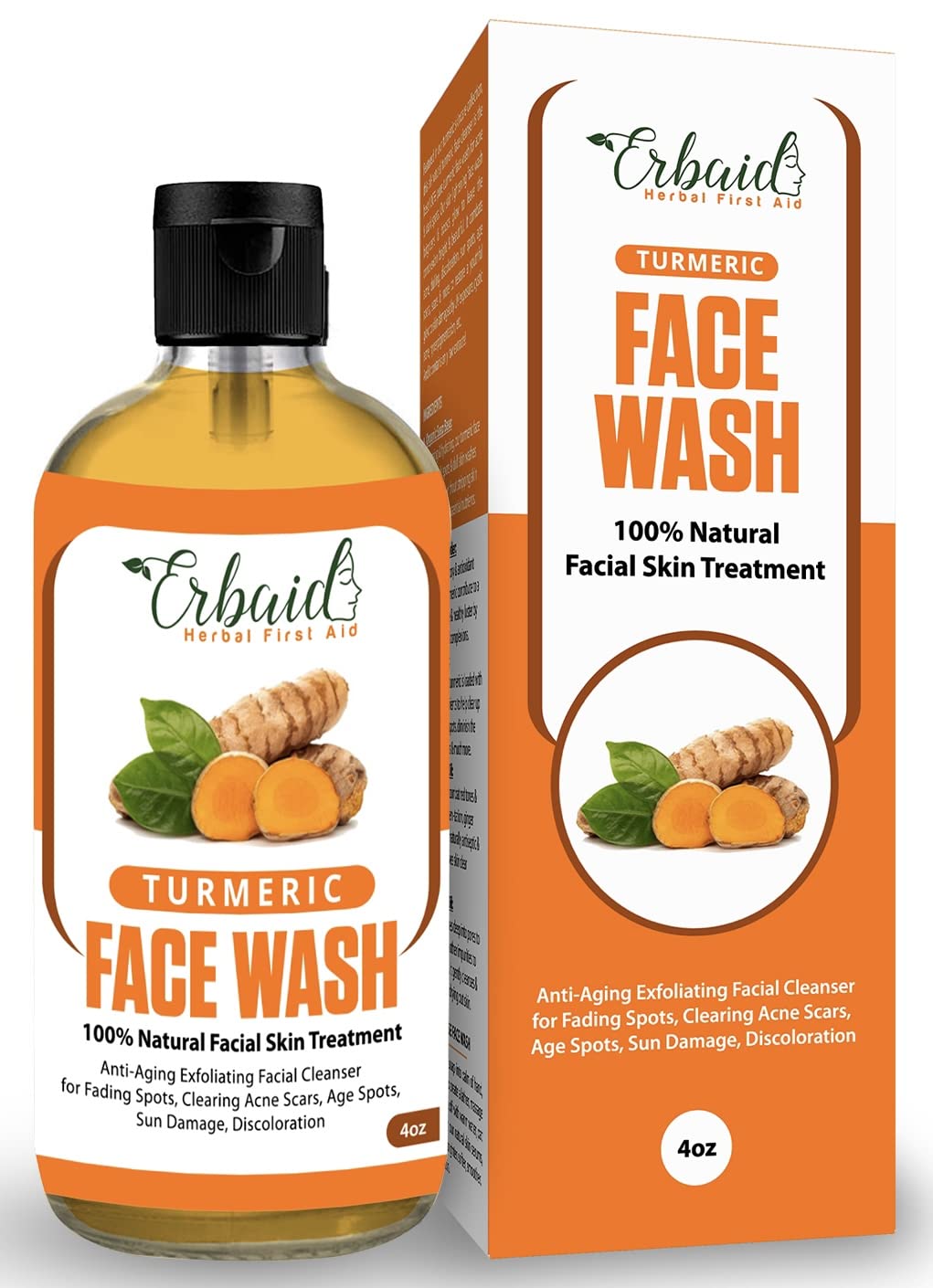 Turmeric Face Wash, 4Oz Clear Skin Liquid Soap – 100% Natural Exfoliating Turmeric Facial Cleanser – Turmeric Brightening Soap Skin Detox Treatment Made In Usa