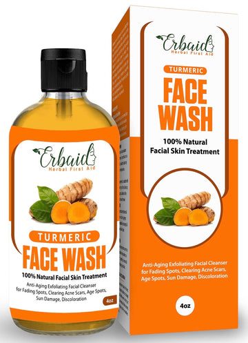 Turmeric Face Wash, 4Oz Clear Skin Liquid Soap – 100% Natural Exfoliating Turmeric Facial Cleanser – Turmeric Brightening Soap Skin Detox Treatment Made In Usa