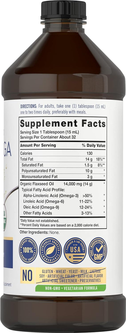 Carlyle Omega 3 6 9 | 16 Fl Oz | Cold Pressed | Certified Organic, Vegan Supplement | Vegetarian, Non-Gmo, Gluten Free, And Solvent Free