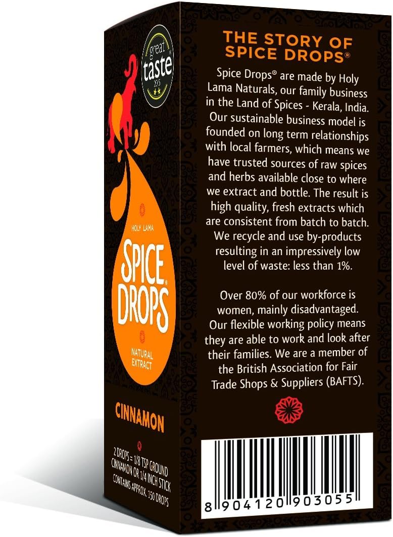 Holy lama Spice Drops Cinnamon Spices Extract – Great Taste Awards. Natural Cooking Ingredient. Savoury, Sweet, Baking, Dessert, Latte or Tea Drinks Recipes 1 x 5ml Bottle : Amazon.co.uk: Grocery