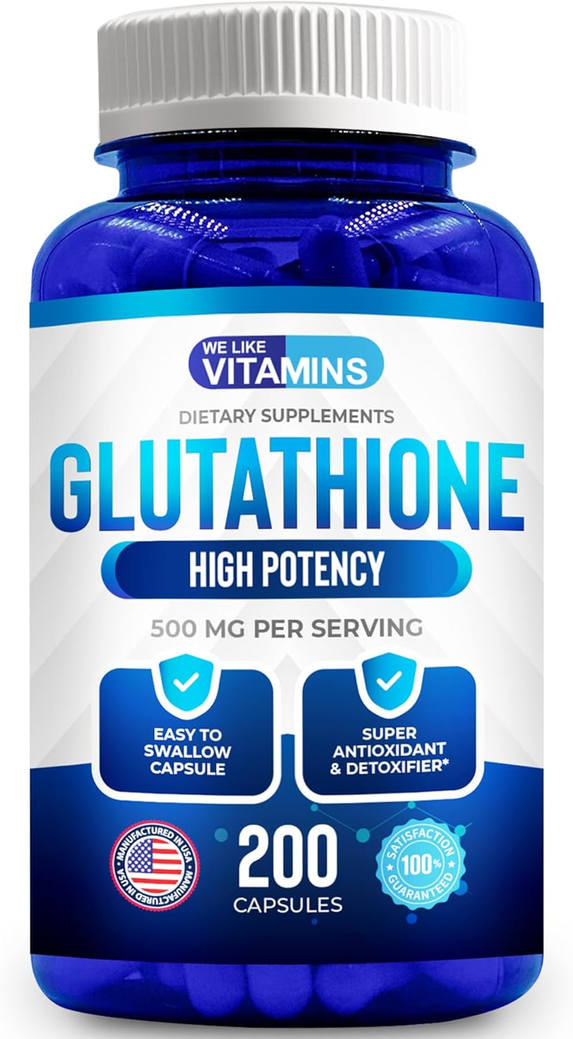 We Like Vitamins Glutathione 500Mg Per Serving | Manufactured In Usa | 200 Glutathione Capsules | Highly Bioavailable Reduced Glutathione Supplement | Organic L-Glutathione Supplement For Antioxidant