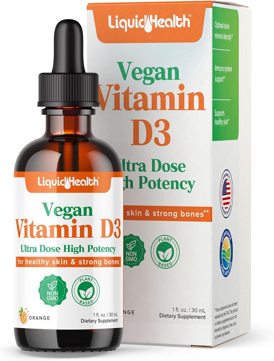 LIQUIDHEALTH Liquid Vitamin D3 5000 IU, Vitamin D Liquid Drops, Adults & Kids, D3 Vitamin D Drops, for Immune Support, Bone Health, Mood Support - 1 Oz