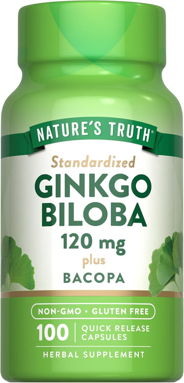 Ginkgo Biloba 120Mg | Plus Bacopa | 100 Quick Release Capsules | Standardized Extract | Non-Gmo And Gluten Free Supplement | By Nature'S Truth