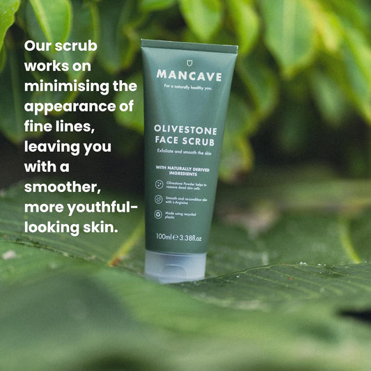 ManCave Olivestone Face Scrub 100ml, Exfoliates & Smoothes, Fight dullness and dead-skin build up, Natural effective smoothing exfoliants using Olive Stone Particles, Vegan, Made in England : Amazon.co.uk: Beauty