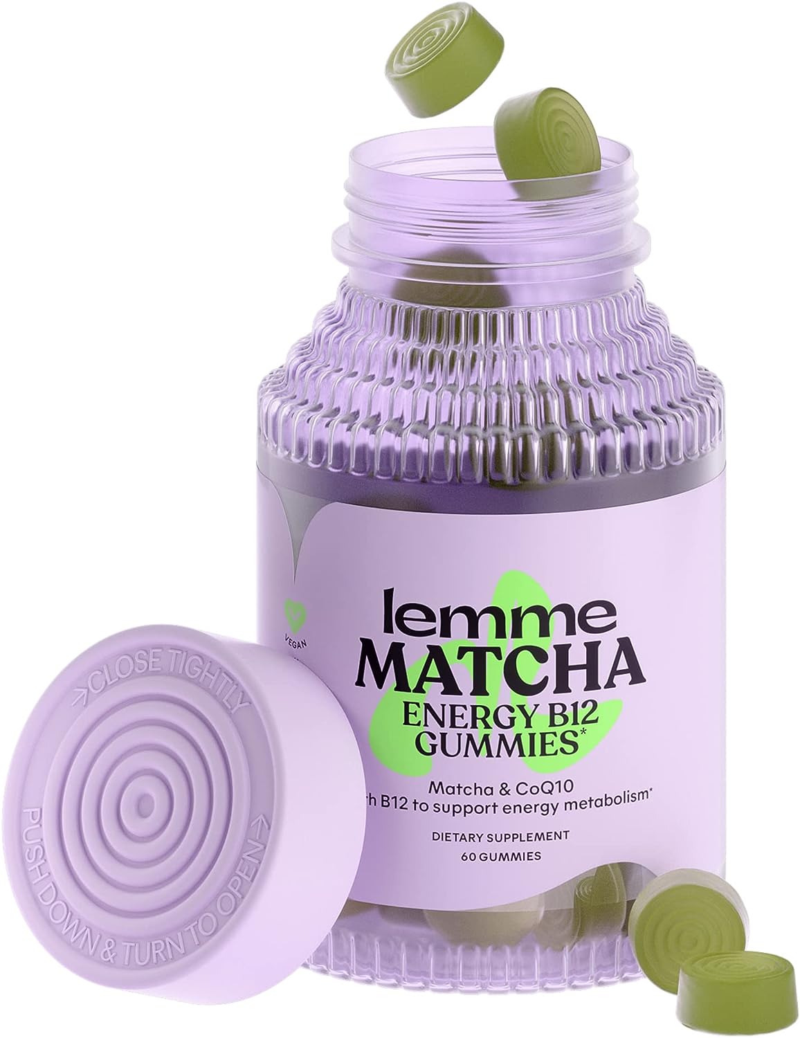 Lemme Matcha Superfood Energy Gummies with Organic Matcha Green Tea, Vitamin B12 and Antioxidant CoQ10 to Support Cellular Energy, Metabolism & Healthy Skin - Vegan, Gluten Free, Non GMO (60 Count)