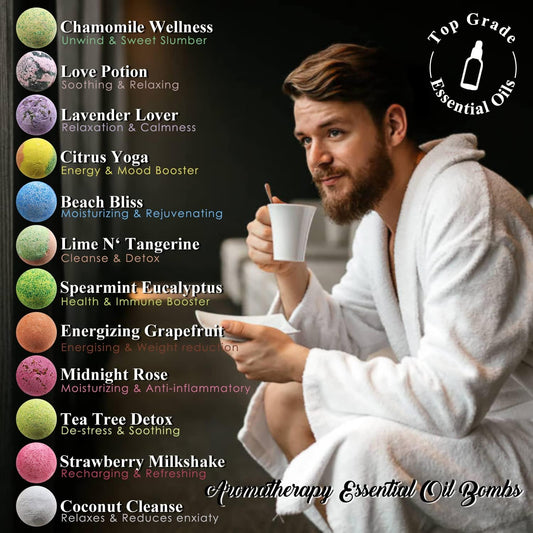 Pure Bath Bomb Gift Set For Men, 12 Xl Organic Bath Bombs For Men Relaxing Bath Spa Gift Idea For Dad, Husband, Boyfriend, For Special Occasions, Birthdays, Holidays!
