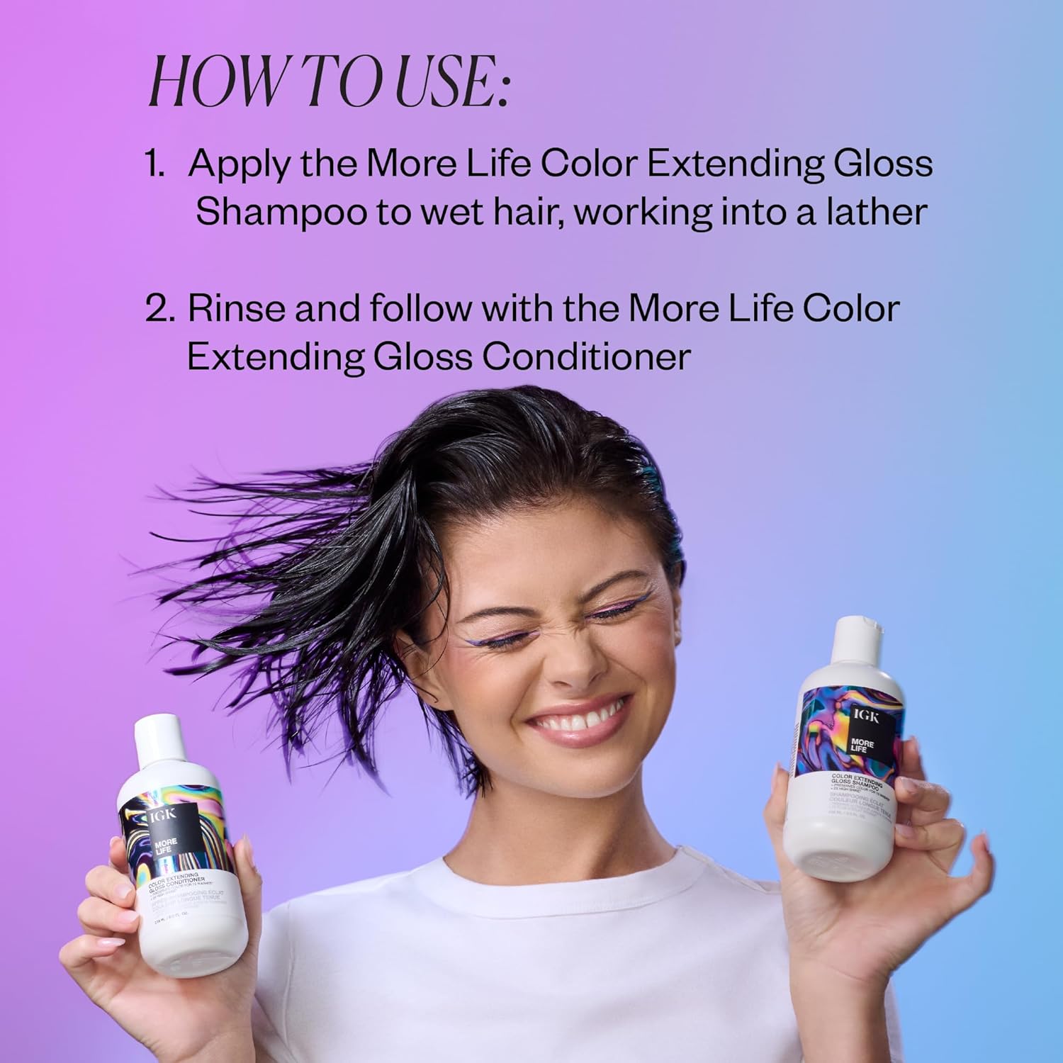 Igk Shampoo & Conditioner - More Life - Hair Color Extending Set - Adds Shine, Reduce Color Loss, Deep Cleansing Haircare Bundle - 2 Bottles - 8 Fl Oz Each : Beauty & Personal Care
