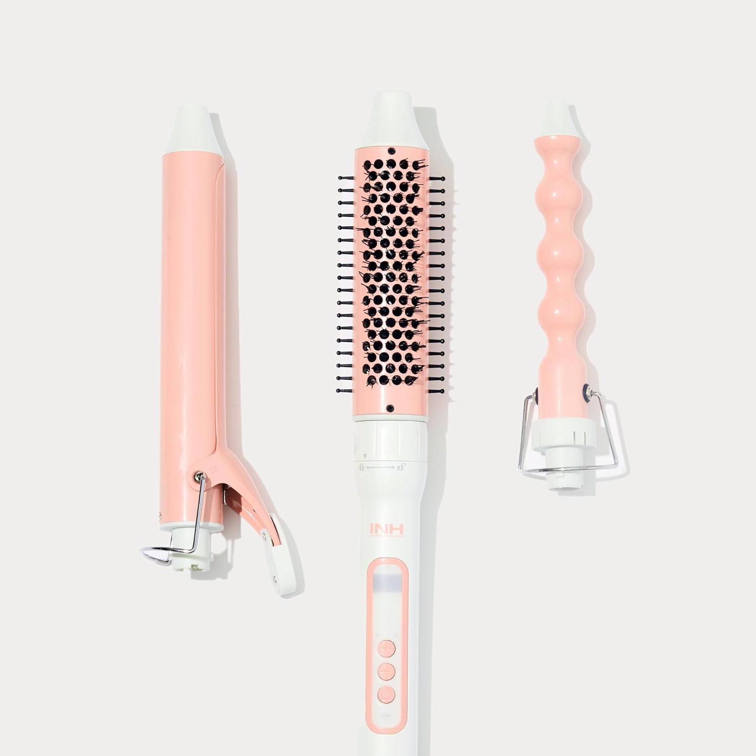 Inh Hair 3-In-1 Quick Change Styler | Interchangeable Styling Tool With 3 Detachable Heads: Thermal Round Brush, Clamp Curling Iron, And Bubble Barrel