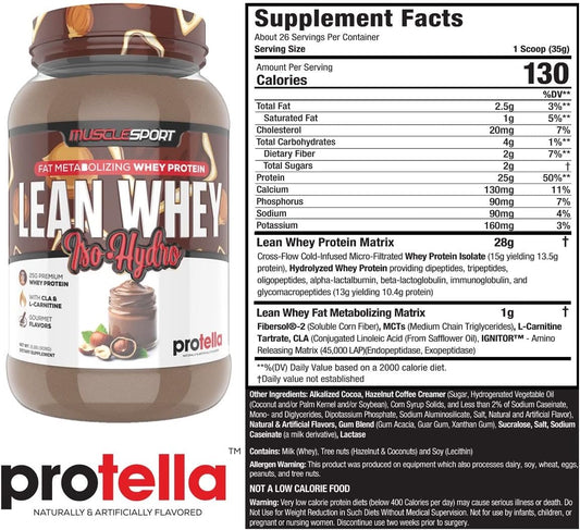 Musclesport Lean Whey Revolution™, Whey Protein Isolate With Hydrolyzed Whey - Low Calorie, Low Carb, Low Fat, Incredible Flavors - 25G Protein Per Scoop (2Lb, Cookies N Cream)