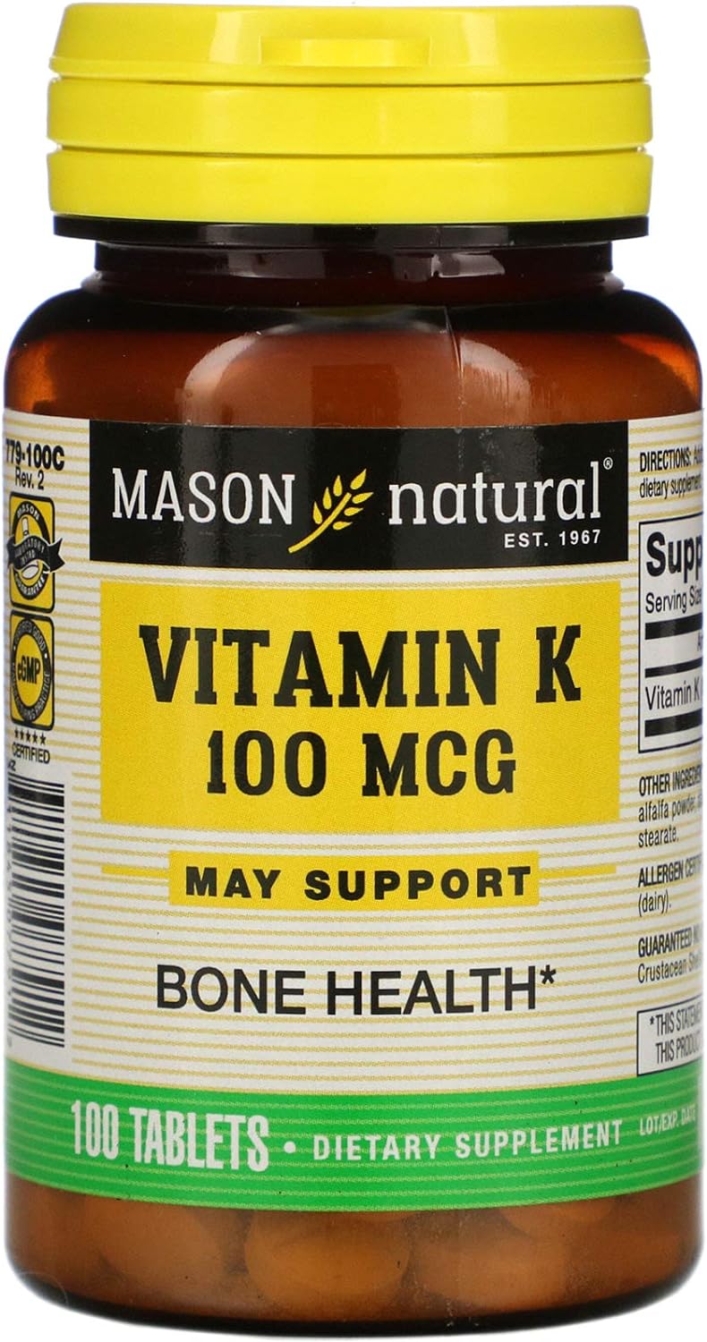 Mason Vitamins Vitamin K 100 mcg Tablets, 100-Count Bottles