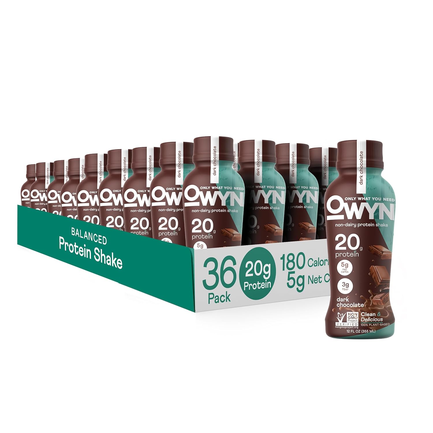 Owyn Only What You Need Vegan Protein Shake, 20G Plant Based Protein From Organic Pumpkin Seed, Organic Flax Oil, Pea, Prebiotics, Gluten And Soy Free (Dark Chocolate, 36 Pack)