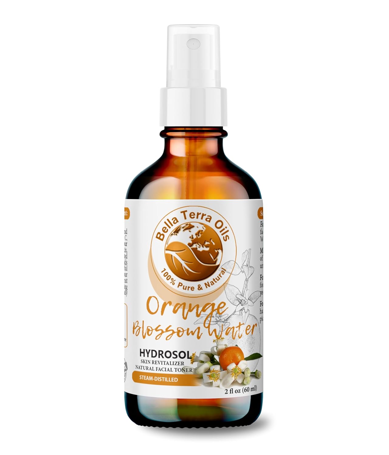 Bella Terra Oils - Organic Neroli Water 2oz - Harnessing The Power of Citrus Aurantium, Abundant in Bio-active Compounds, Perfect for Refreshing & Uplifting Skin