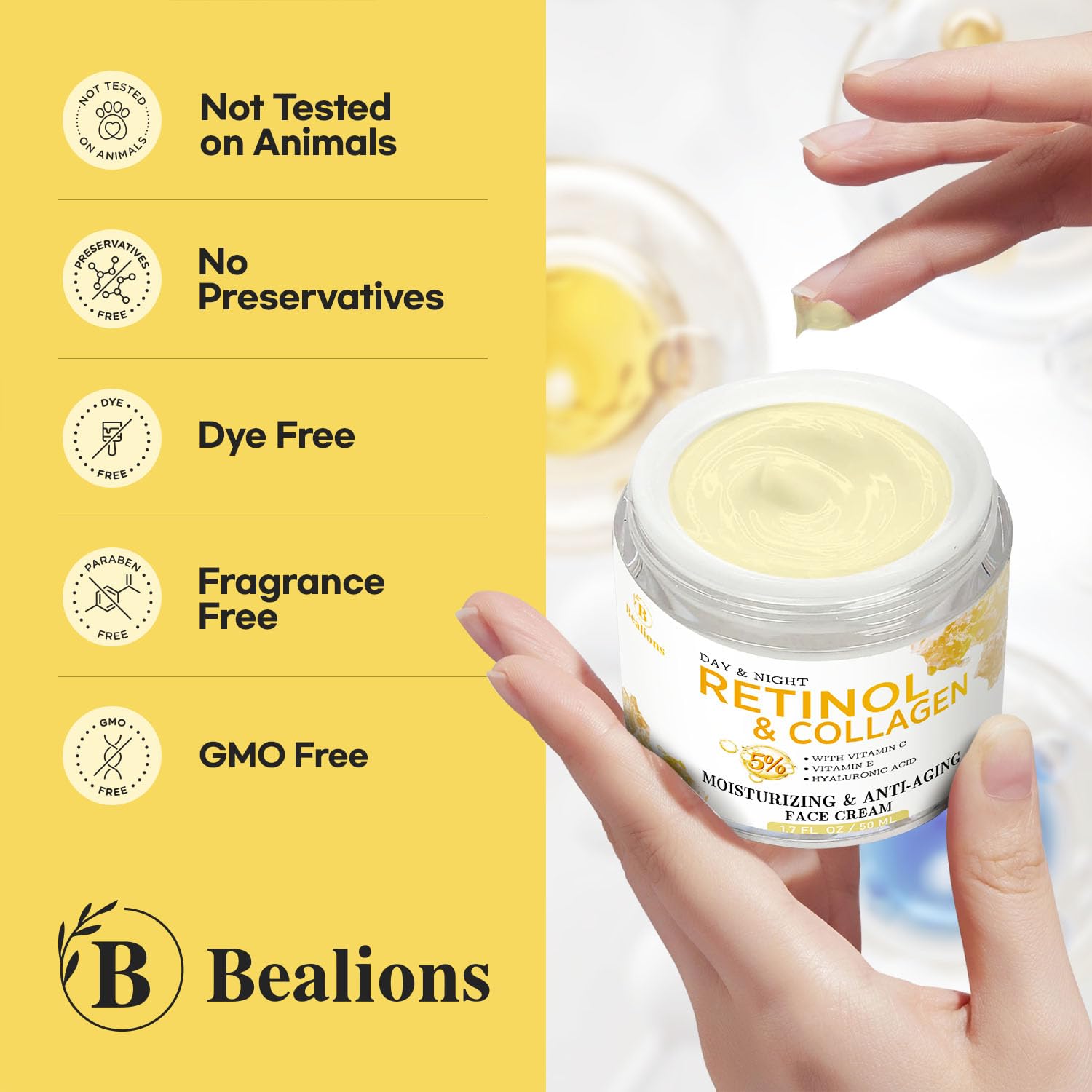 Retinol Cream for Face Anti Aging: Facial Moisturizer with Collagen - Night Cream for All Skin Types - Wrinkle Cream with Hyaluronic Acid and Vitamin C+E : Beauty & Personal Care