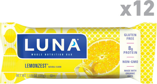 Luna Bar - Lemonzest Flavor - Gluten-Free - Non-Gmo - 7-9G Protein - Made With Organic Oats - Low Glycemic - Whole Nutrition Snack Bars - 1.69 Oz. (12 Pack)