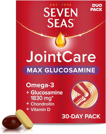 Seven Seas Jointcare Max Glucosamine With Omega-3, Glucosamine, Chondroitin, Vitamins C And D, Manganese And Zinc, Food Supplements, 30-Day Pack