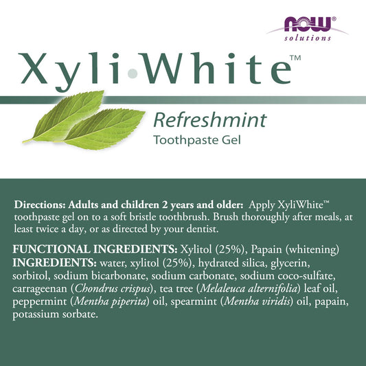 Now Foods Solutions, Xyliwhite™ Toothpaste Gel, Refreshmint, Cleanses And Whitens, Fresh Taste, 6.4-Ounce
