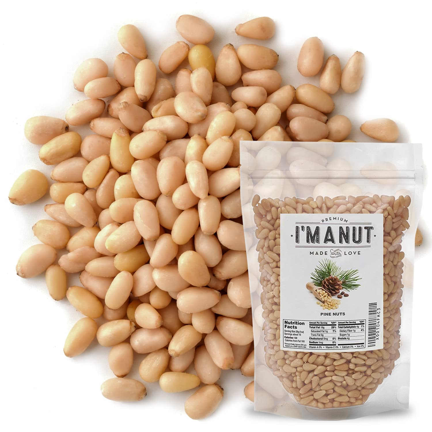 Raw Pine Nuts 8Oz | Whole And Natural | No Ppo | Batch Tested Gluten & Peanut Free | Steam Pasteurized | Great For Pesto, Salads Or Roasting - By I'M A Nut