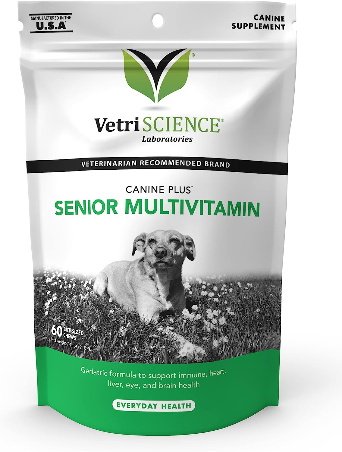 VETRISCIENCE Canine Plus MultiVitamin for Senior Dogs - Vet Recommended Vitamin Supplement - Supports Mood, Skin, Coat, Liver Function, 60 Chews (Packaging May Vary) : Pet Supplies
