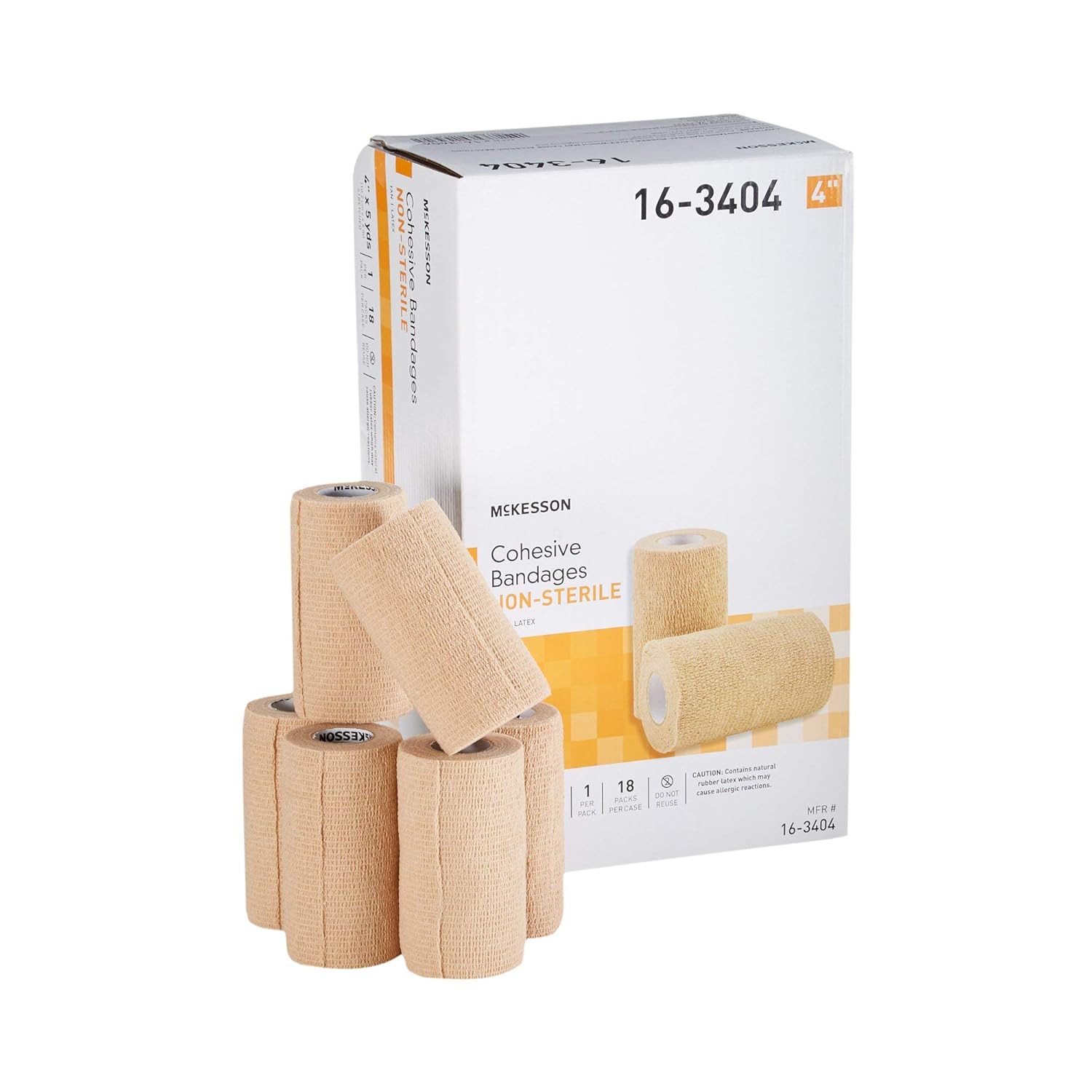 Mckesson Elastic Cohesive Bandages, Beige, Non-Sterile, 4 In X 5 Yds, 1 Count, 18 Packs, 18 Total