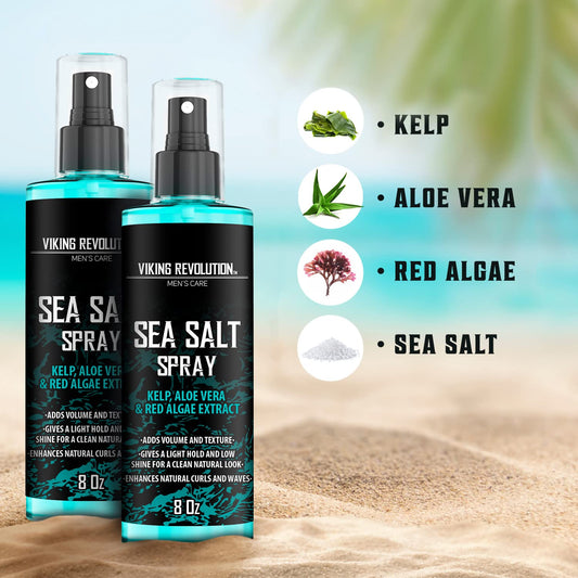 Viking Revolution Sea Salt Spray For Hair Men - Hair Texturizing Spray With Kelp, Aloe Vera & Red Algae Extract - Surf Spray To Add Volume And Texture- Sea Salt Spray For Men Beach Hair Spray (2 Pack)