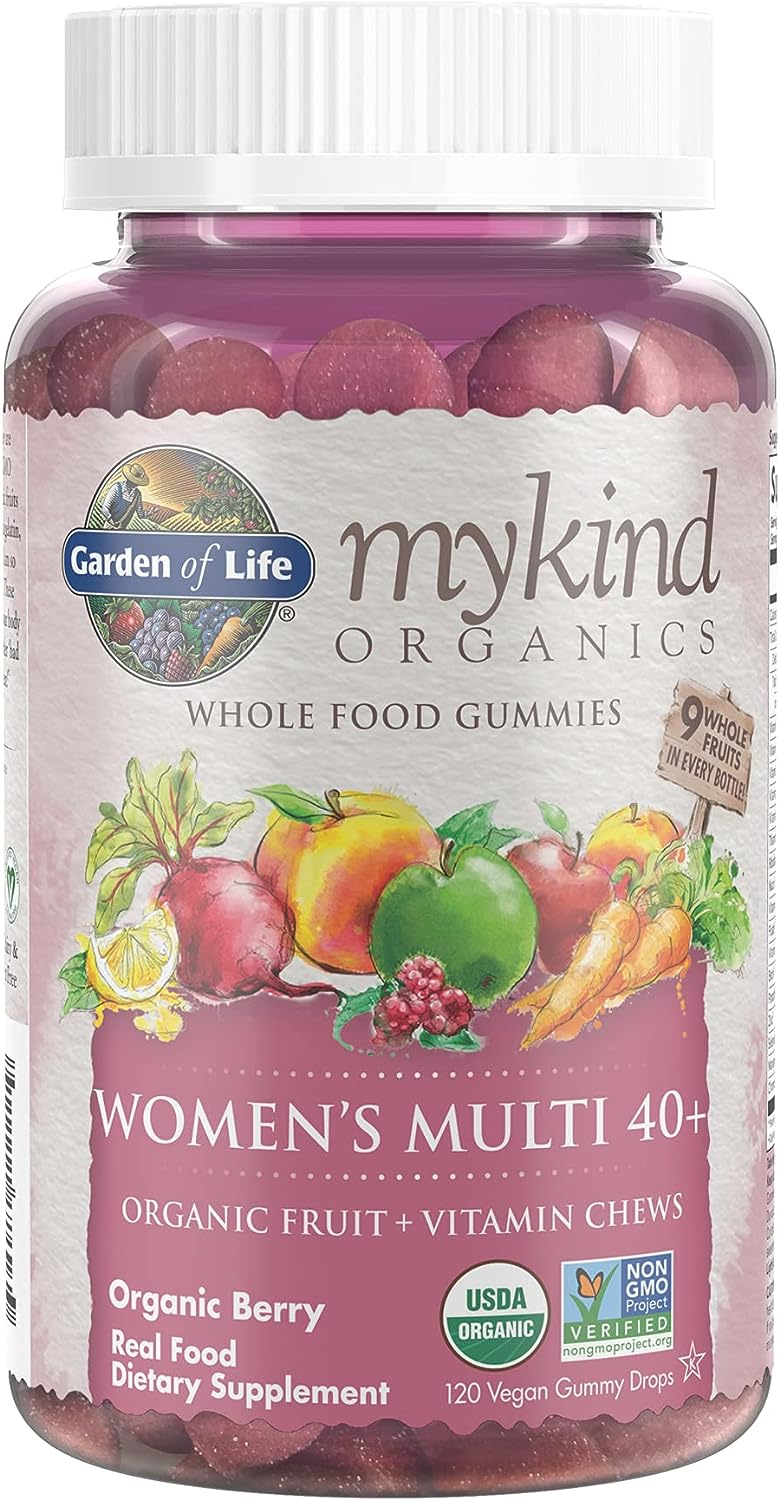 Garden Of Life Mykind Organics Women 40+ Gummy Vitamins - Berry - Certified Organic, Non-Gmo, Vegan, Kosher Complete Multi - Methyl B12, C & D3 - Gluten, Soy & Dairy Free, 120 Real Fruit Gummies