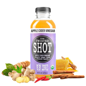 The Twisted Shot | Organic Apple Cider Vinegar Wellness Shots With Ginger, Turmeric, Honey, Cinnamon And Cayenne | Digestion, Immunity And Gut Health Support | Ready To Drink | 1, 16 Oz Bottle