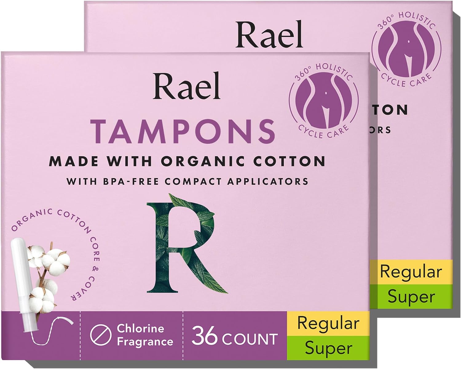Rael Tampons, Compact Applicator Tampon Made with Organic Cotton - Tampons Multipack, Regular and Super Absorbency, BPA-Free, Chlorine Free, Leak Locker Technology (72 Count, Bundle)