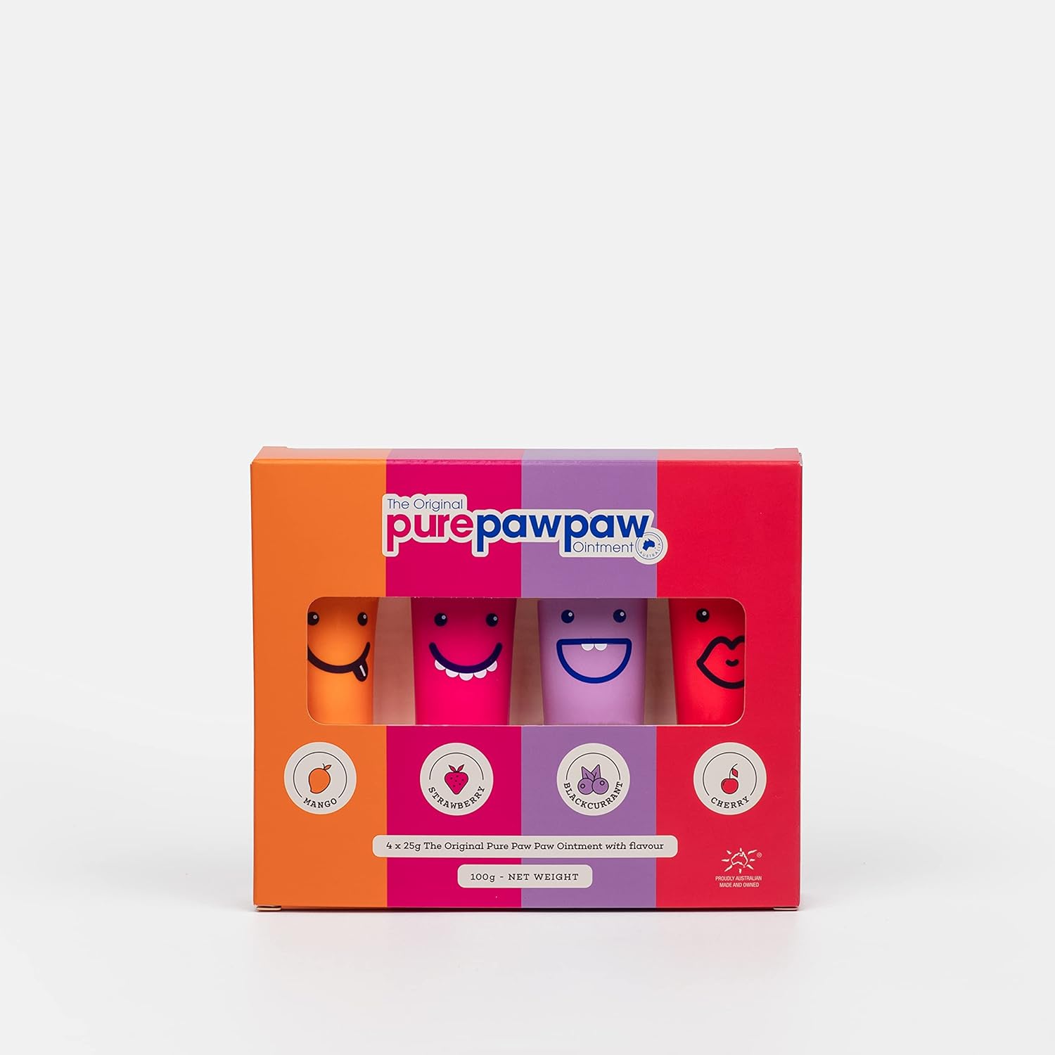 Pure Paw Paw Original All Purpose Australian Ointment Set Smoothes And Soothes, All Skin Types And Makeup,Strawberry, Cherry, Mango, Blackcurrant, Quad Pack, 25G