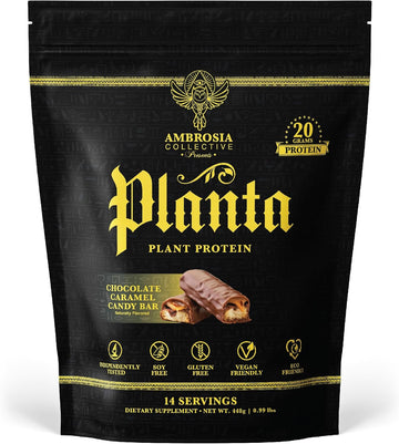 Ambrosia Planta - Premium Organic Plant-Based Protein | Vegan & Keto Friendly | Gourmet Flavors With No Bloating Or Stomach Upset | Gluten & Soy Free | No Added Sugar | 14 Servings | (Candy Bar)