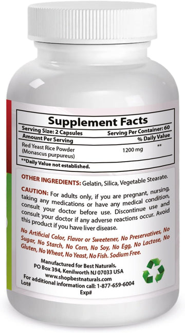 Best Naturals, Red Yeast Rice, 600 Mg Capsules, 120 Capsules, 2 Capsules Per Serving/1200Mg Per Serving