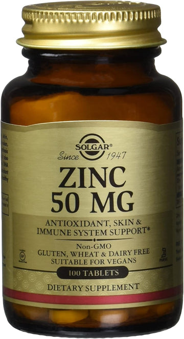 Solgar Zinc 50 Mg, 100 Tablets - Zinc For Healthy Skin, Immune System And Antioxidant Support- 100 Servings, 100 Count (Pack Of 12)
