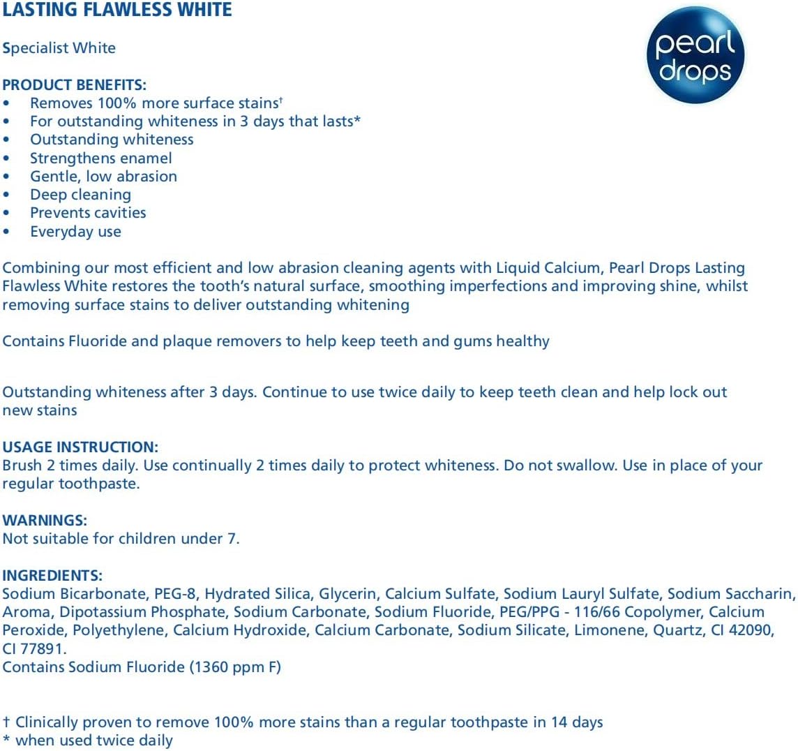 Pearl Drops - Lasting Flawless Professional Daily Toothpaste - Whiter Teeth In 3 Days - 75 Ml (Pack Of 2)