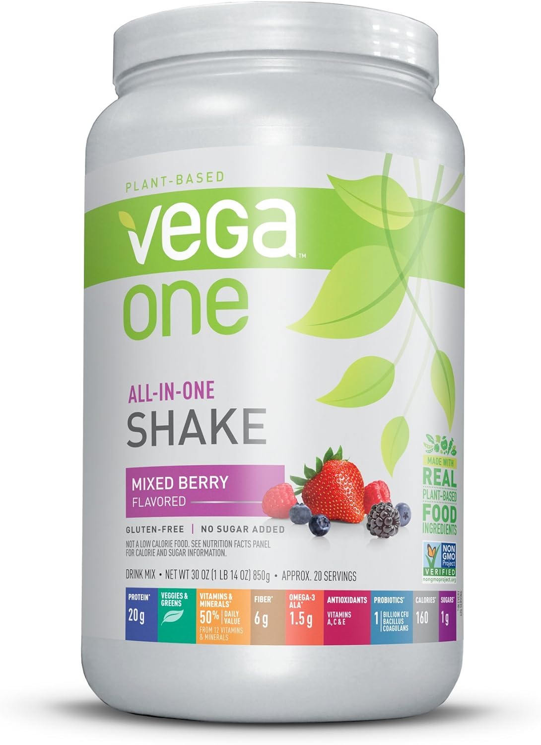 Vega One All-In-One Nutritional Shake Berry (20 Servings) - Plant Based Vegan Protein Powder, Non Dairy, Gluten Free, Non GMO, 30 Ounce (Pack of 1)