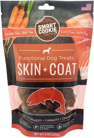 Smart Cookie All Natural Dog Treats - Healthy Skin & Coat Salmon Dog Treats - Ideal For Sensitive Stomachs Or Itchy, Allergic, Dry Skin - Dehydrated, Crunchy, Human-Grade, Made In Usa - 8Oz, Pack Of 1
