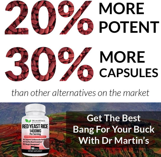 Red Yeast Rice Extract 1400mg 180 Count | Maintain Healthy Cholesterol Levels | Digestion & Weight Management For Healthy Heart, Supports Cardiovascular & Blood Circulation,Overall Health & Well Being