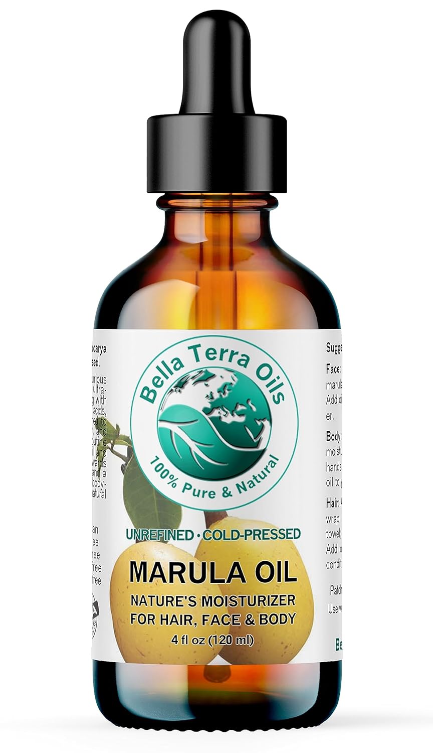 Bella Terra Oils - Marula Oil for Skin 4 oz - Dive into the Nutritional Excellence, Abundant in Vitamin C & Antioxidants, Perfect Companion for Your Face