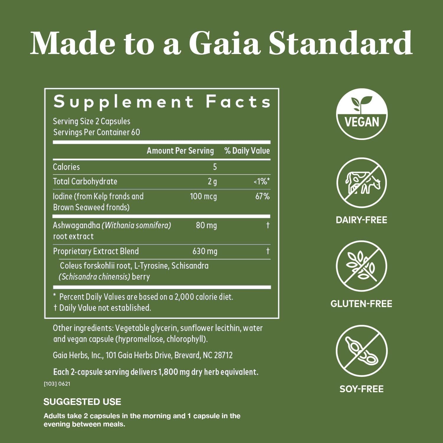 Gaia Herbs Thyroid Support - Made with Ashwagandha, Kelp, Brown Seaweed, and Schisandra to Support Healthy Metabolic Balance and Overall Well-Being - 120 Vegan Liq Phyto-Capsules (40-Day Supply)