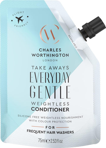 Charles Worthington Everyday Gentle Weightless Conditioner Takeaway, Travel Size, Nourish And Protect, Salon Conditioner For Everyday Use, 75Ml