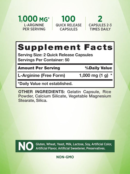Nature'S Truth L-Arginine 500Mg | 100 Capsules | Free Form Amino Acid Supplement | Non-Gmo & Gluten Free