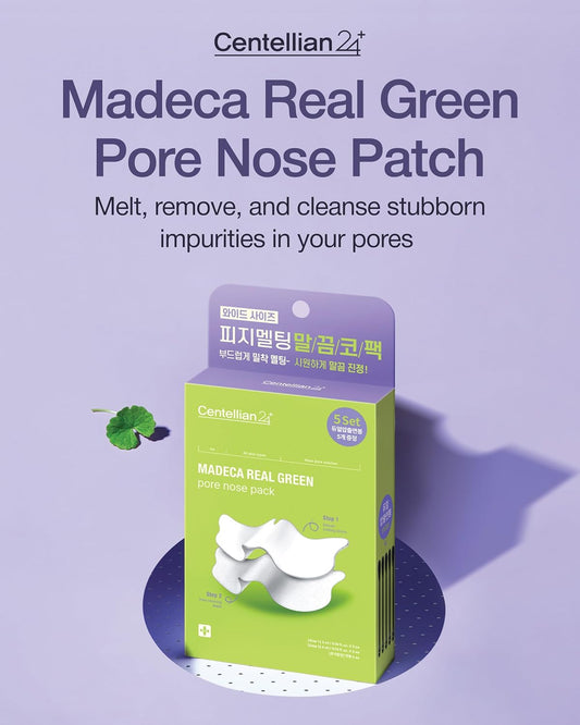 Centellian 24 Valentines Day Gifts Madeca Real Green Pore Nose Patch (0.24Fl Oz, Pack Of 5) Dual-Step Bio-Cellulose Patch, Reduces Blackheads & Whiteheads, Tightens Pores. Teca, Liposome