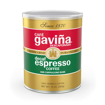 Café Gaviña Decaf Espresso Roast Extra Fine Ground Coffee: 100% Arabica, Dark Roast, Spicy, Dark Chocolate Notes - Perfect For Espresso Machines And Cold Brew - 10 Oz Can