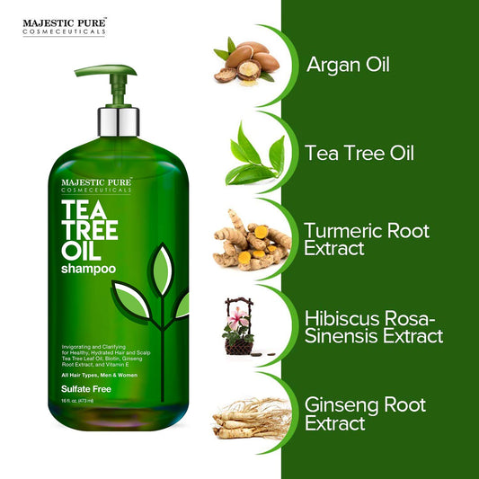 MAJESTIC PURE Tea Tree Shampoo for Men and Women -16 fl oz - Hydrating Formula Fights Dandruff, Lice and Itchy, Irritating or Dry Scalp - For All Hair Types - Sulfate Free
