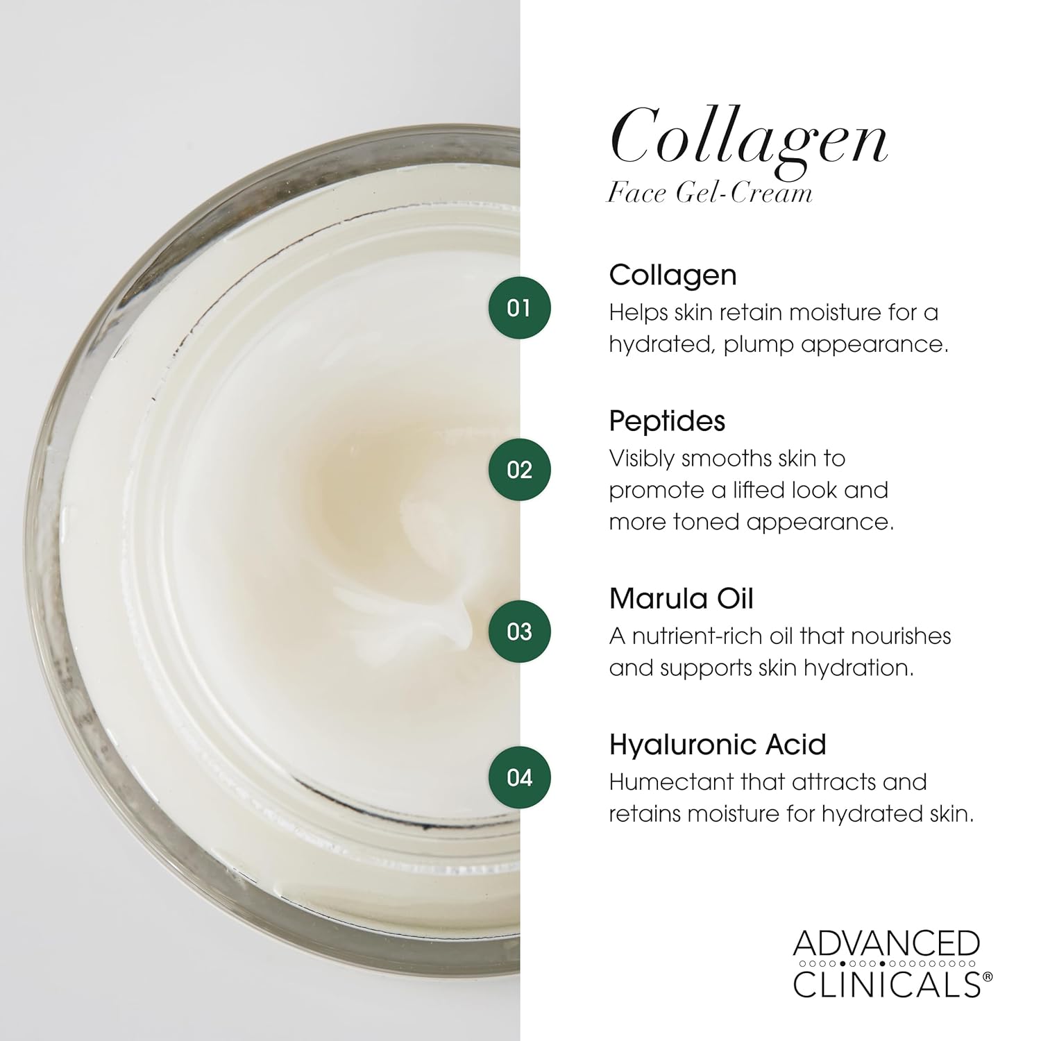 Advanced Clinicals Collagen Cream Gel-Like Facial Lotion | Collagen Peptide + Hyaluronic Acid Moisturizer For Face Helps Hydrate Dry Skin & Improve Appearance Of Wrinkles & Fine Lines, 2 Fl Oz : Beauty & Personal Care