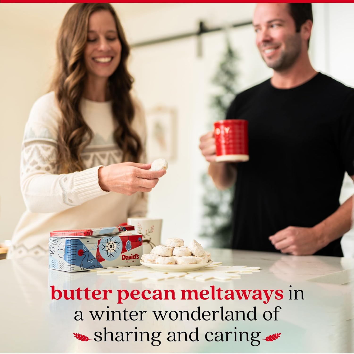 David’S Cookies Happy Holiday Butter Pecan Meltaway Cookies Gift Basket - Butter Cookies With Crunchy Pecans - Soft And Gourmet Melt In Your Mouth Flavorful Cookies In A Beautiful Holiday Tin 16Oz