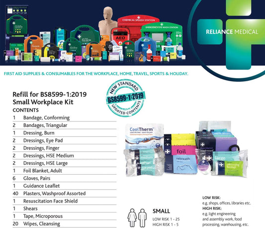 Reliance Medical BS8599-1 Small Workplace First Aid Kit Refill for Ref 657 : Amazon.co.uk: Health & Personal Care