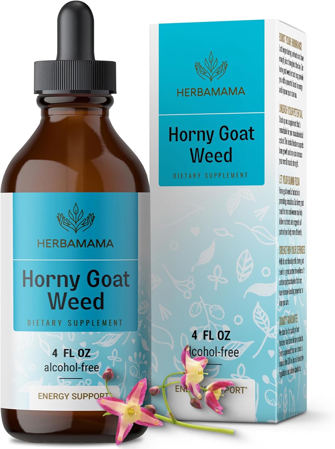 Herbamama Horny Goat Weed Liquid Energy Drops - Horny Goat Weed Extract Energy Supplements For Women And Men - Vegan, Alcohol & Sugar-Free, 21-Day Supply