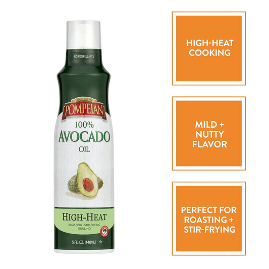 Pompeian 100% Avocado Oil Cooking Spray, Mildly Nutty Flavor, Perfect For High-Heat Cooking, Roasting And Stir-Frying, Naturally Gluten Free, Non-Allergenic, Non-Gmo, No Propellant, 5 Fl. Oz