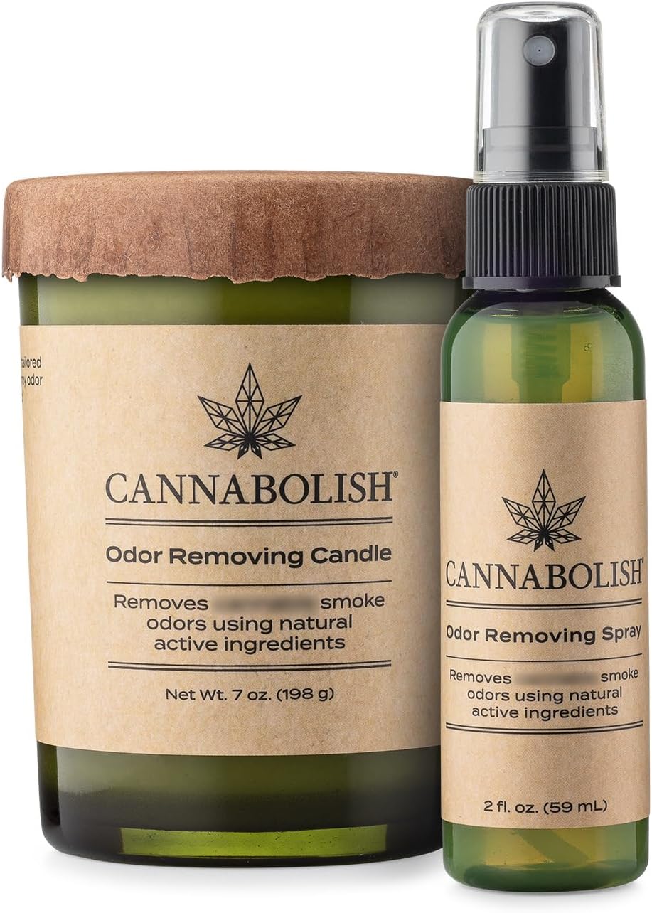 Cannabolish Wintergreen Smoke Odor Eliminating Candle, 7 oz., Natural Ingredients + Smoke Odor Spray 2 oz. Bundle
