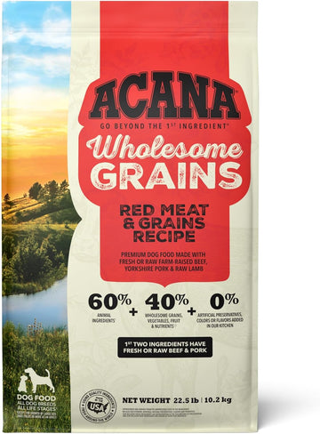 ACANA Wholesome Grains Dry Dog Food, Red Meat and Grains, Gluten Free, Beef, Pork, and Lamb Recipe, 22.5lb