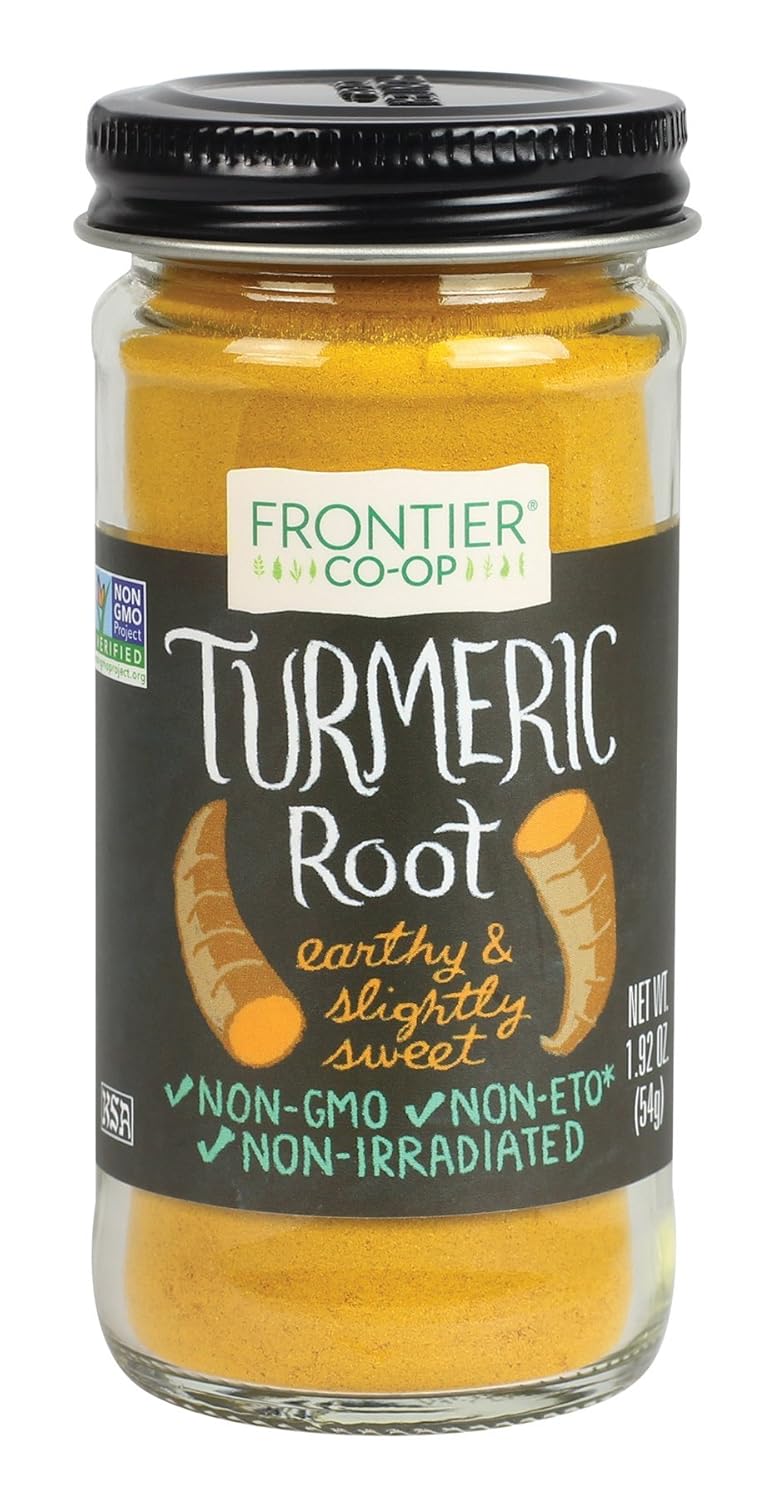 Frontier Co-Op Ground Turmeric Root, 1.92 Ounce Bottle, Distinct Pungent Aroma, Ginger & Pepper-Like Flavor, Kosher, Non-Gmo